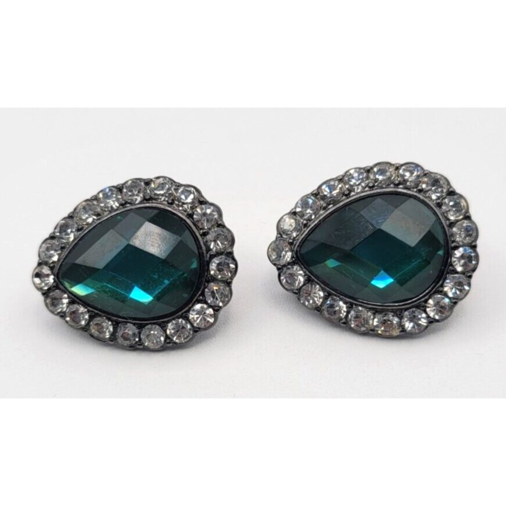 JOAN RIVERS EMERALD GREEN & CLEAR RHINESTONE CLIP ON EARRINGS SIGNED VINTAGE